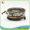 Orange Colored Stone Bead Wrap Leather Bracelet With A Stainless Steel Clasp