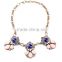 2015 New Design Water Drop Resin Beads Necklace, Blue Gem Jeweled Statement