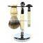 3 Piece Shaving Brush Stand Set with Edwin Jagger English Ivory Handle Shaving Brush and Safety Razor with Rubber Grip Stand