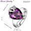 New Big Amethyst Purple Zircon Crystal Ring Party Engagement Exaggerated Wedding Rings for Women Platinum Plated