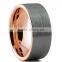 8MM Rose Gold Plated Tungsten Carbide Ring, Brushed Comfort Fit Tungsten Carbide Ring