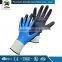 Blue nylon knitted latex glove printed logo