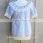 High quality lovely lace design Summer cotton baby clothes Blue and White gingham girl shirt