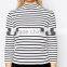 New design simple fashion stripe roll neck 3/4 sleeve t- shirt for lady