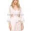 Fashion Wrap Front Long Sleeves Robe Relaxed Fit Silk Robe With Belt