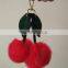 fashion double red faux fur ball bag charm with leafs 2016 new design pom pom keychain