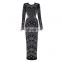 Latest Celebrity Design Women Elegant Long Sleeve Backless Evening Sequins Beaded Maxi Party Dresses