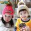 2015 Winter Latest DREAMER and Small Stars Embroidery Faux Fur Pom Pom Knitting Baby Kids Hat and Cap