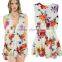 Women Floral Print Jumpsuit, Deep V Neck Printed Romper with Ruffles Hem