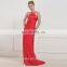 EM8914 Red halter floor length satin Simple evening dress