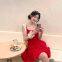 Sweet and spicy girl ballet-style lace wrap-around halter dress with a fitted waist and elastic waistband, A-shaped, with a fluffy short skirt and a charming atmosphere.