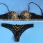 Sexy lace mesh lady bra set,transparent sexy black bra panty set