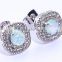 .925 Sterling Silver Earrings White CZ Cubic Zirconia Opal Cluster Stud Earrings For Children & Women