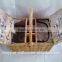 4 persons Folk Art Style and wicker hamper picnic basket with handle wine holder