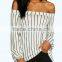 Runwaylover EY2357B New Style 2017 Ladies Fashion Off-Shoulder Stripe Blouse