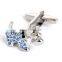 Light Blue Rhinestone Little Dog Men Cufflinks Silver
