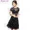 Fashion Women Summer Party Mini Dress Short Sleeve Blue Red Black Lace Dresses Lady Dress