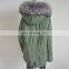 Genuine Silver Mongolian Lamb Khaki Green Fur Women Winter Coat