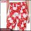 Spring Summer Design Coral Red Floral Print Lady Pants Relax Wide Leg Casual Pants For Women