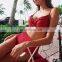 2019 new high waist swimsuit 1969 solid color pleated hard bag sexy split swimsuit ladies two-piece swimsuit red S-L