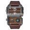 OULM HP3561 Men's Fashion&Casual Watch Japan Quartz Movement Leather Band Watch Compass Multiple Time Zone