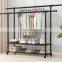 Single Bar Double Pole Metal Black Coating telescopic and adjustable clothes hanger with shoe rack