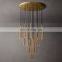 Aquitaine Luxury Brass Raindrops Linear Round Metal Industrial Chandelier For Living Room Hotel  Home Decoration Lighting