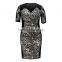F20449A Fashionable dress plus size sexy dress deep v neck leopard print lace matching plus size women clothing for fat ladies                        
                                                                                Supplier's Choice