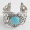 Large turquoise antique silver textured wide cuff bangle