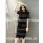 Black White Stripe Knitted Dresses Half Sleeve Lady Midi Dresses Sheath Knee Length Casual Dresses OZM-7710