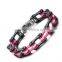 Black and red color 316 L stainless steel bike chain bracelet with crystal stone