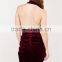 crossover ruched detail open back mature party wear velvet dress women sexy