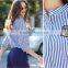 2015 Latest design high quality crop top stripe shirt for women