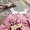 Summer mix pink and white girl jumpsuit High quality little girl model top 100 Striped lovely collar baby romper