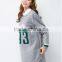 Female hemp grey long-sleeved straight front piece print dress