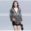 2016 New design Woman knitted shawls with rex rabbit fur poms figure lady cappa