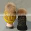 China Supplier Knitted Kids Caps with Raccoon Fur Pompoms Fleeces Hats