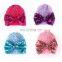 2017 new fashion Printed knitted children's baby hat Sequined bow hollow hat