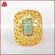 Fashion hollow bird's nest shape gold plated bezel rectangle natural turquoise ring