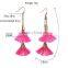 Bright Pink Fan Tassel Pendant Earrings Delicate Fan Statement Earrings