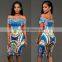 Vintage Off Shoulder Traditional African Printed Dashiki Bodycon Mini Dress