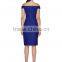 Lady's jacquard bule horizontal neck fashion top