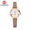 Fashion Lady Flower Dial Genuine Leather White Yellow Brown Pointer 30m Waterproof Lady Wrist Watch
