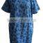 Butterfly Printed Chambray Denim short sleeve Round Collar Tunic Dress with Front and Side Pocket