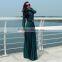 Women muslim long sleeve blue color button down full length big flare bulk wholesale maxi dress