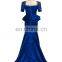 Hot Sale Low Price Mermaid Dress With Decachable Skirt Satin Beaded Blue Evening Dress With Short Sleeve