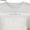 White Crew Neck Ribbed Cuffs Lace Knit Jumper Woman