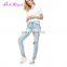 Wholesale No Moq Summer Women Denim Light Blue Ripped Jeans