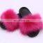 2020 new arrival factory price faux fur solid and mixed rainbow color fashion antiskid soft cute cheap women slide slippers