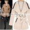 2015 European style women's lapel with fashion belt woolen coat